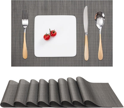 Myir JUN Placemats Set of 8, Vinyl Woven Placemats Place Mats Indoor Set of 8 Washable Table Mats Non-Slip Place mats for Dining Table (Dark Brown, Set of 8)