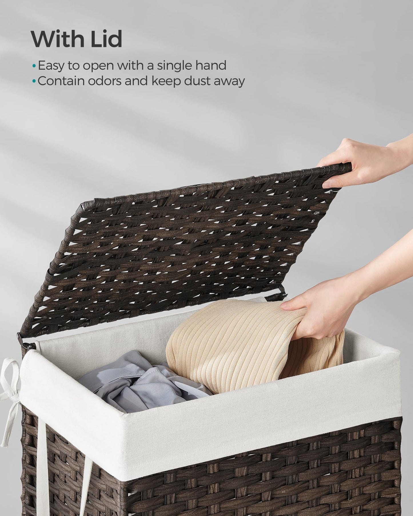 SONGMICS Laundry Hamper with Lid, 23.8 Gallon (90 L) Synthetic Rattan Clothes Laundry Basket with