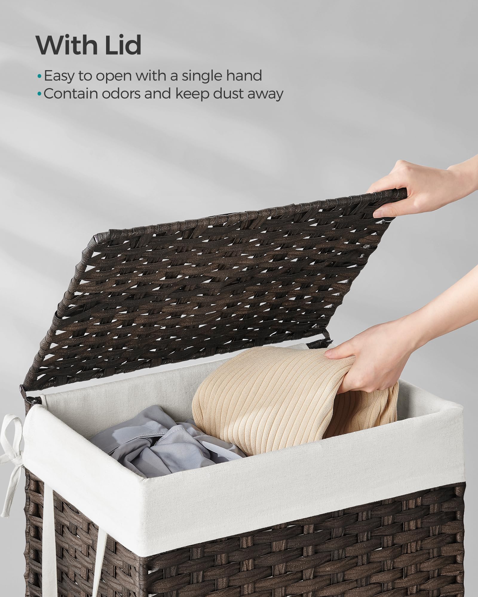SONGMICS Laundry Hamper with Lid, 23.8 Gallon (90 L) Synthetic Rattan Clothes Laundry Basket with