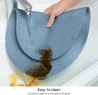 AHHFSMEI Placemats Set of 6 for Dining Table Washable Woven Vinyl Non-Slip 18x12 inches Placemat Heat-Resistant Durable Table Mats for Dining Table Easy to Clean(Light Blue)