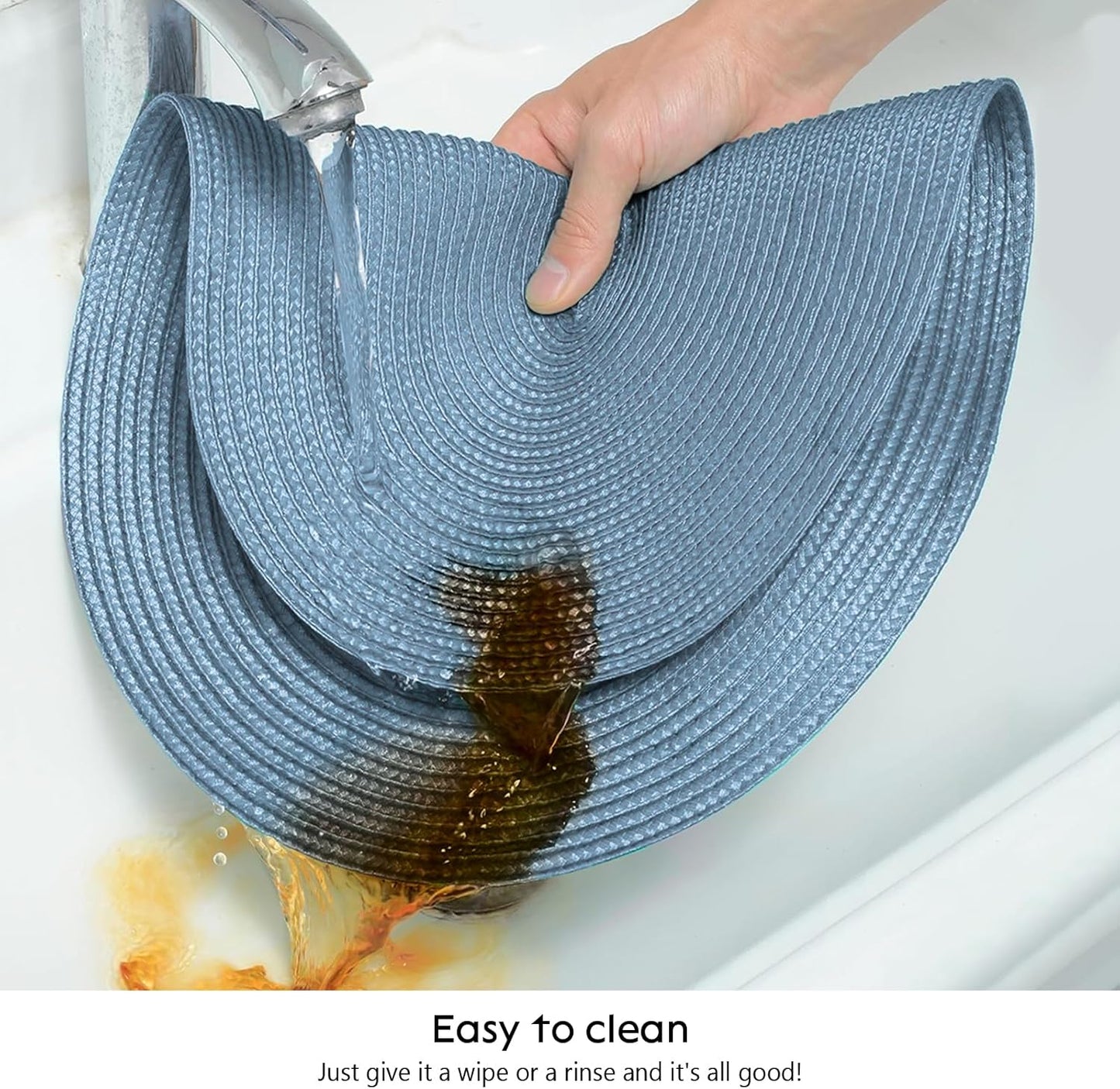 AHHFSMEI Placemats Set of 4 for Dining Table Washable Woven Vinyl Non-Slip 18x12 inches Placemat Heat-Resistant Durable Table Mats for Dining Table Easy to Clean(Light Blue 4)