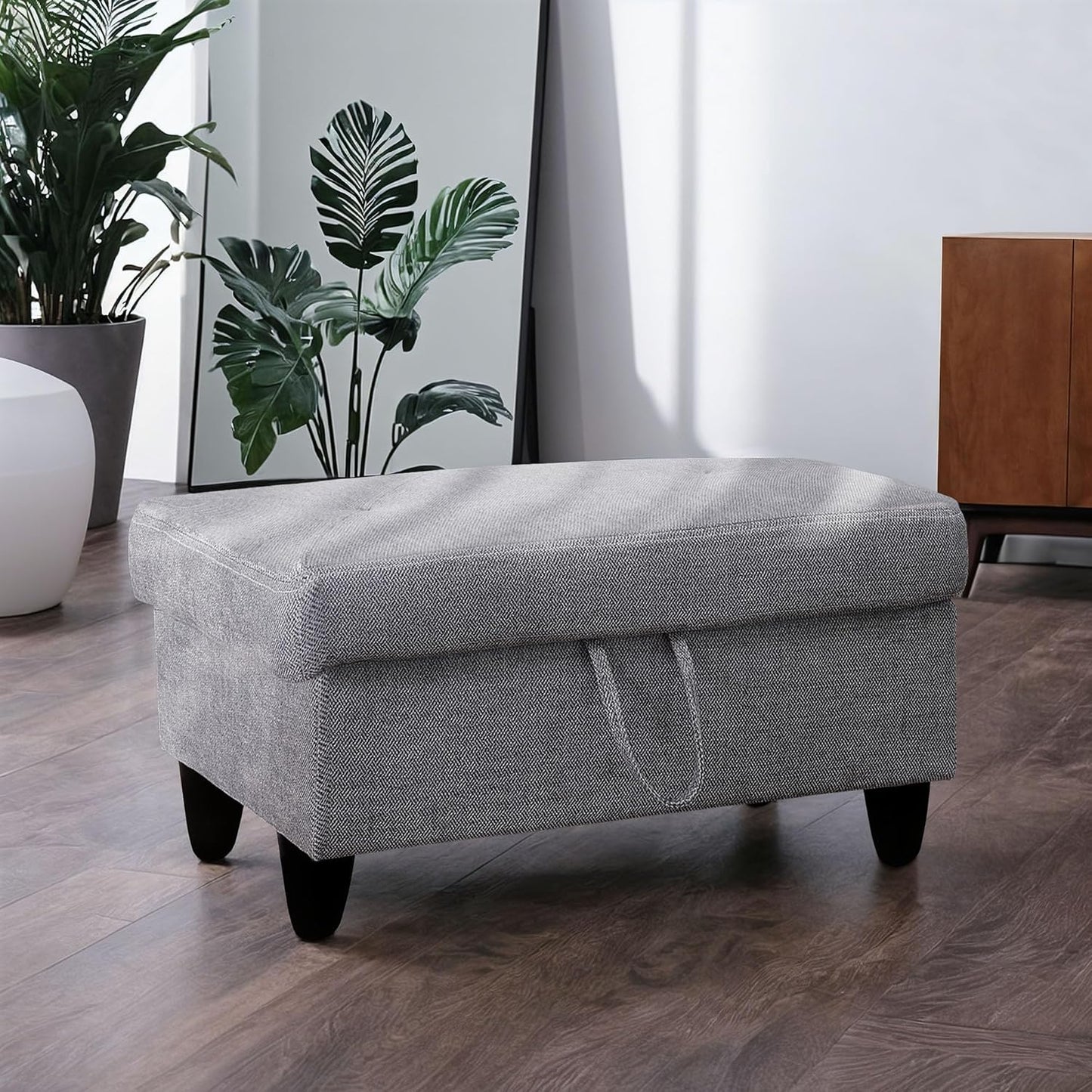 Ottoman Rectangular Storage Ottoman Bench, Flannel Footrest Stool Footstool with Lid for Living Room, Bedroom, Entryway, Gray, 28.5"x19"x17.5"