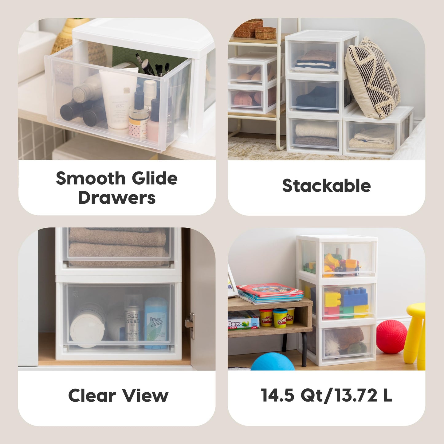 IRIS USA 3-Pack, 14.5 Qt. Stacking Drawer Storage Organizer, White