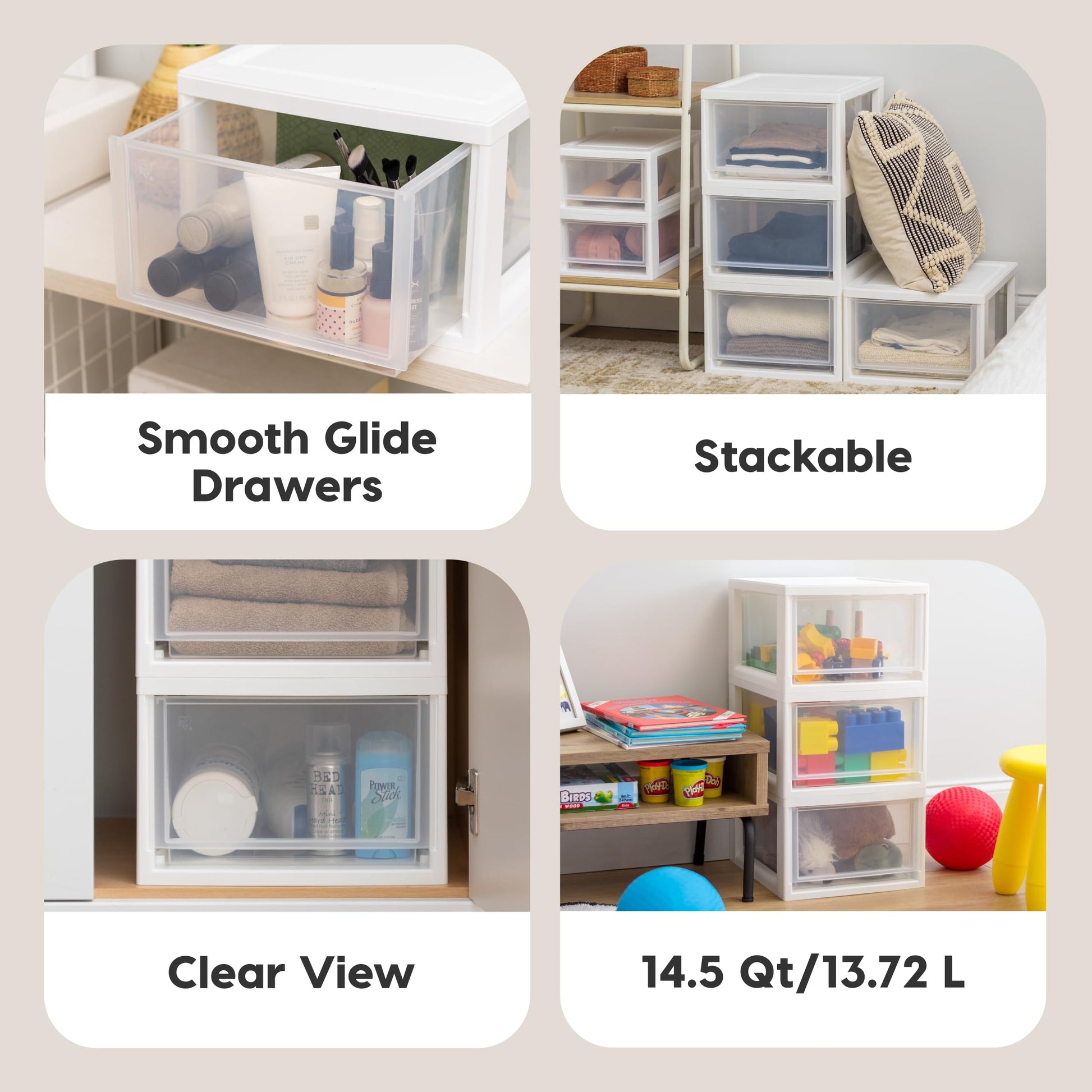 IRIS USA 3-Pack, 14.5 Qt. Stacking Drawer Storage Organizer, White