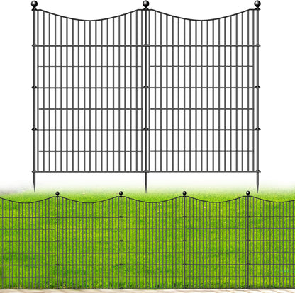 8 Panels No Dig Dog Fence Outdoor for Yard, 48 in(H) X 21 ft(L) Decorative Tall Garden Fence Animal Barrier, Rustproof Metal Wire Garden Edging and Borders, Temporary Fencing Stakes