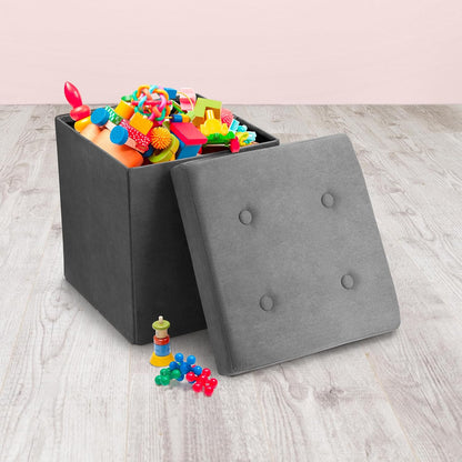 Sorbus Storage Ottoman Bench – Collapsible/Folding Bench Chest with Cover – Perfect Toy and Shoe Chest, Hope Chest, Pouffe Ottoman, Seat, Foot Rest, – Contemporary Faux Suede (Gray)