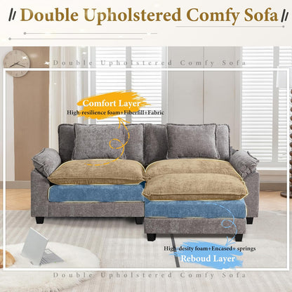 URRED Modular Sectional Sofa Comfy Cloud Couch, Modern Chenille Sofa Sleeper Deep Seat Couches with Ottoman/Pillows for Living Room (Gray, 82.6''- L Shape)