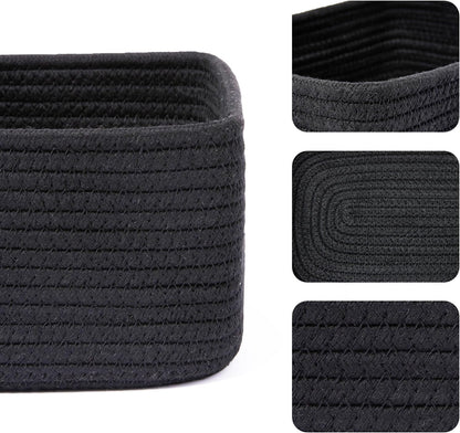 Small Storage Baskets for Organizing | Closet Organizer Bins | Shelf Toy Basket | Woven Rope Baskets | Cube Decorative Box | Shallow Basket | 11.5x7.5x4.7” | 3 Packs Black