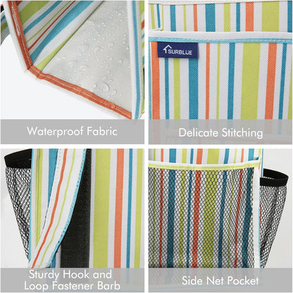 Surblue Bedside Caddy Hanging Bed Organizer Storage Bag Pocket for Bunk and Hospital Beds, College Dorm Rooms Baby Bed Rails, Camp 8 Pockets, (Large, Green Stripe)