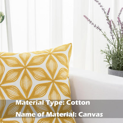 HWY 50 Yellow Decorative Throw Pillow Covers 18x18 Inch (1 Piece), Embroidered Cotton Farmhouse Cushion Cover Pillow Case for Sofa Couch Living Room Bed, Fashion Geometric
