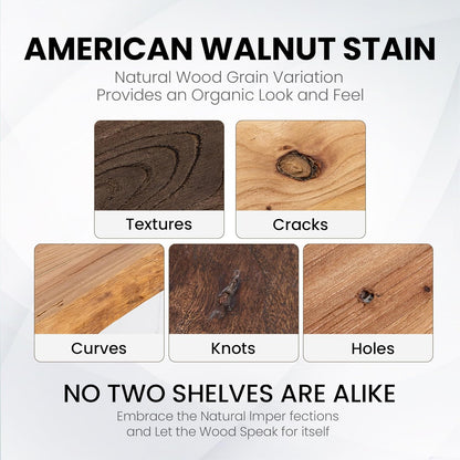 Fun Memories Solid Elm Wood Floating Shelves, 36 Inch Floating Shelves for Wall, Wall-Mounted Live Edge Wooden Shelves with Invisible Heavy-Duty Brackets for Books, Bathroom, Kitchen, Walnut Finish