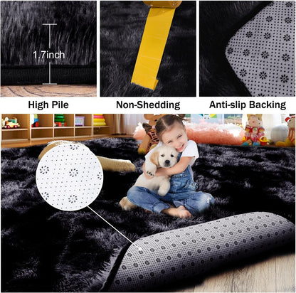 Rezutan Small Area Rug, 2x3 Rug for Bedroom Shaggy Throw Rugs for Dorm Rug, Soft Tie Dyed Carpet for Kids Room, Plush Non-Slip Fluffy Bedside Rug for Home Decor Aesthetic,Black Grey Tie-Dyed