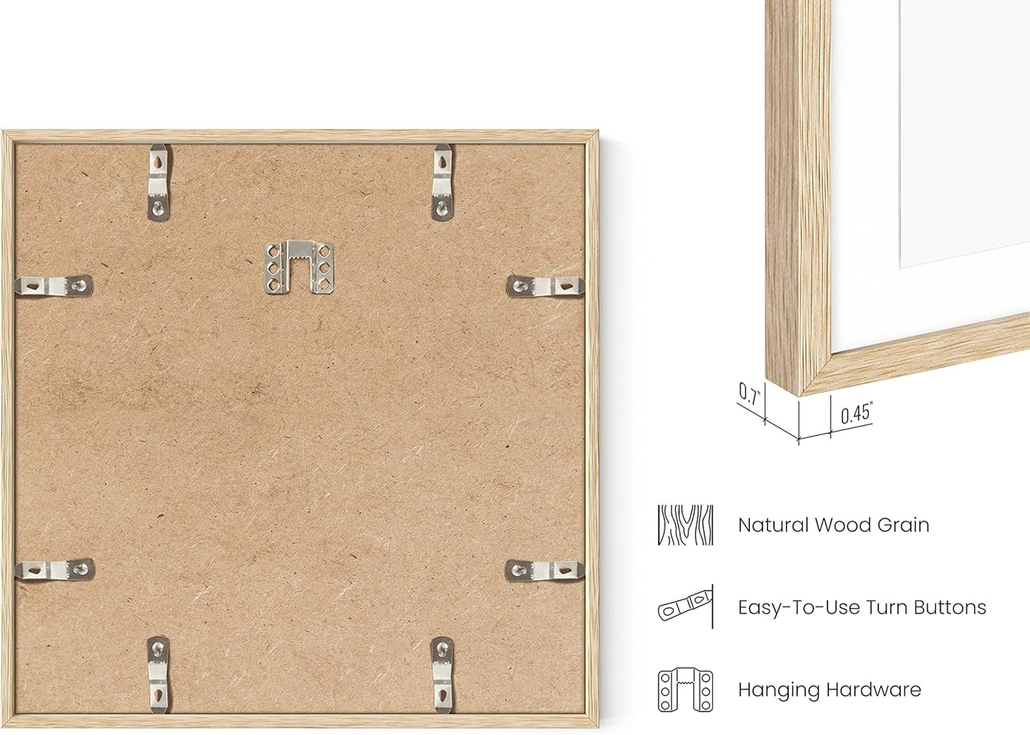 HAUS AND HUES Solid Oak Wood 12”x12” Picture Frames Matted to 8”x8” Set of 3-12x12 Photograph Frames With Mat, 12 by 12 Picture Frames Square, 12 x 12 Square Frames (Beige Oak Frames)