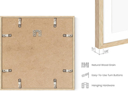 HAUS AND HUES Square Picture Frames 12 x 12 Set of 9 - Photo Gallery Wall Frame Set, Wood 12x12 Frames, 12 x 12 Frames Gallery Wall Set, 12x12 Frame with Mat, Square Frames 12x12 (Beige Oak Frames)
