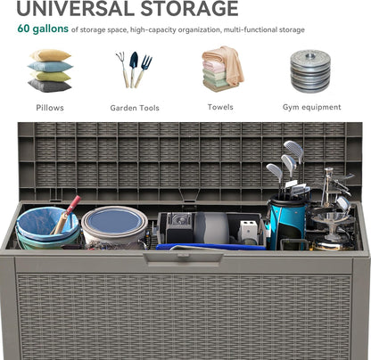 YITAHOME 60 Gallon Resin Deck Box, Weather Resistant Outdoor Rattan Storage Box, Lockable Indoor Outdoor Storage for Supplies and Essentials, Taupe