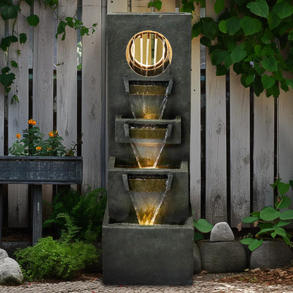Naturefalls 39.3” H Modern Outdoor Fountain - 4-Tiered Outdoor Garden Fountains with Contemporary Design&LED Light for Garden, Patio, Deck, Porch, Backyard and Home Art Decor