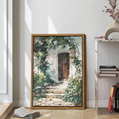 Floating Framed Canvas Vintage Wall Art, Rustic Cottage Spring Garden Oil Paintings Print, Country Floral Pictures Wall Decor for Living Room Bedroom Office Home Decor 16x24 inch