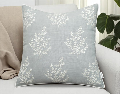 VAGMINE Embroidered Leaves Throw Pillow Cover - 18x18 Inches Square - 100% Cotton Robins Egg Decorative Cushion Cover - Coastal Inspired Leaf Stitch - Stylish Home Accent for Sofa, Couch, Bedroom