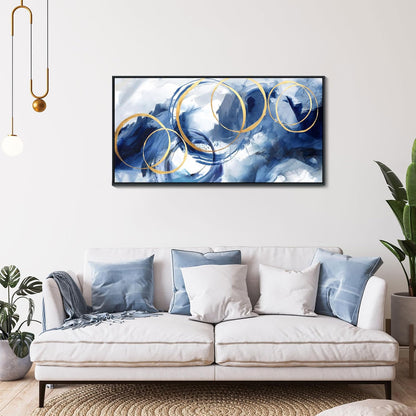 AJAZIKO Blue Abstract Wall Art Modern Navy Blue and Gold Pictures for Living Room Paintings Office Artwork Wall Decor Framed Canvas Wall Art Bedroom Wall Decor Above Bed 20×40IN