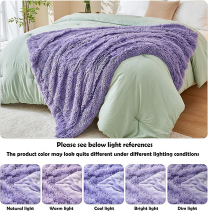 GONAAP Fuzzy Faux Fur Throw Blanket Twin Size Lavender Super Soft Cozy Plush Fuzzy Shaggy Blanket for Couch Sofa Bed (Lavender, Twin(60"x80"))