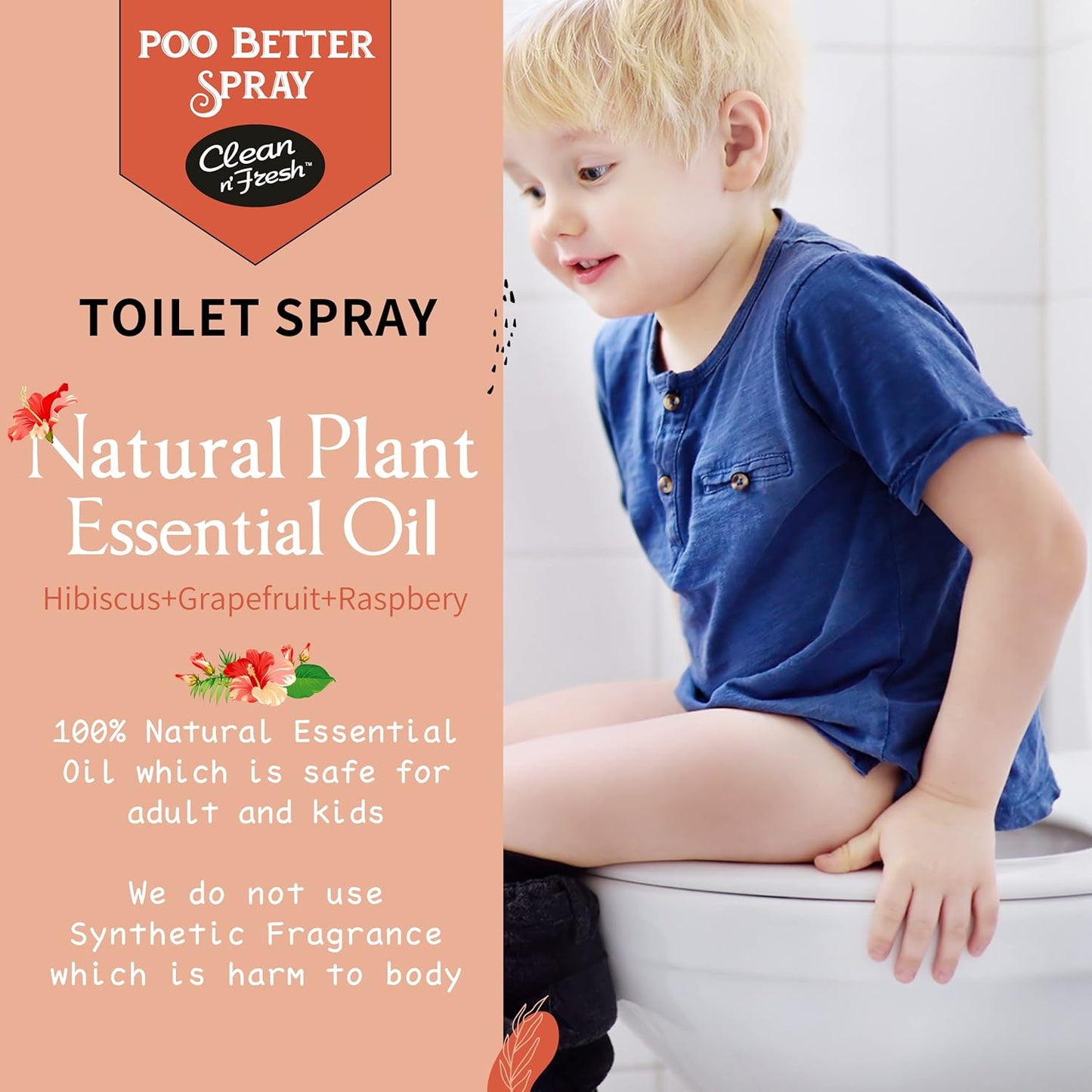 Clean-n-Fresh Toilet Spray 6.8 Oz, Hibiscus Scent, Bathroom Odor Deodorizer, A Great Air Freshener for Room, Home, Travel Size, Up to 400+ Uses, 2 Pack