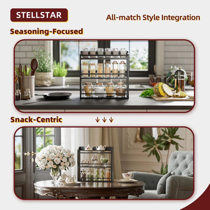 Bamboo Spice Rack Wall Mount or Tabletop Holder, 3-Tier Shelf for Seasoning Bottles Organizer, Medicine Holder (Black)