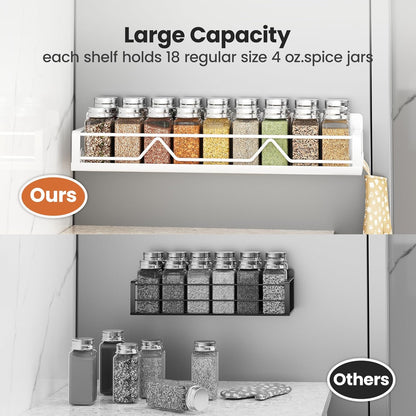 16.9 Inch Wide Large Capacity Magnetic Spice Rack for Refrigerator, 4 Pack Metal Fridge Shelf, White