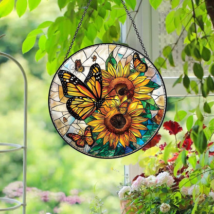 Stained Glass Window Hanging – Double-Sided Glass Sun Catcher with Chain – Memorial Window Art Panel for Home Décor, Spiritual Comfort, and All-Occasion Gifting