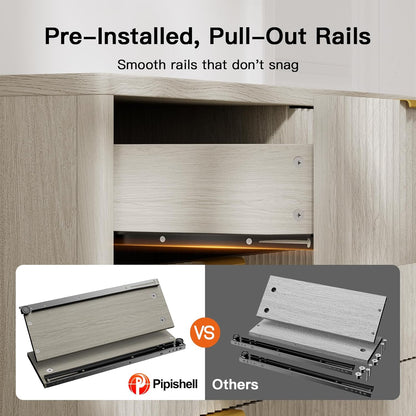 Pipishell Fluted 8 Drawers Dresser for Bedroom, 47" Wooden Drawers with Metal Handle, Dressers with Round Edge Design, Closet Clothes Storage Organizer for Bedroom, Hallway, Grey