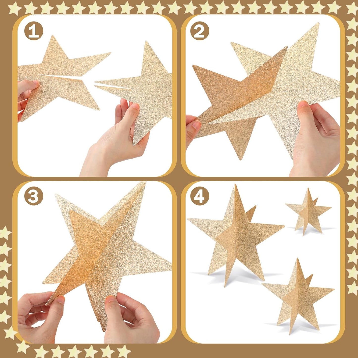 45 Pcs 3D Star Centerpieces Movie Night Decorations for Table in 3 Sizes Hanging Supplies for Red Carpet Film Show Theme Birthday New Year Party First Day of School Table Decor(Champagne)