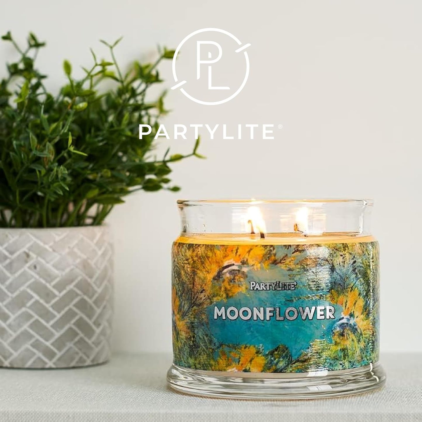 PartyLite 3-Wick Jar Candle, Highly Fragranced Clean Burning Glass Candle, 25-45 Hours Burn Time (Moonflower)