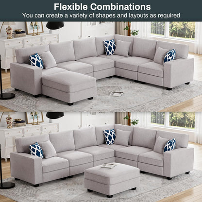 L Lengend Vansen Modular Sectional Sofa U Shaped Couch with Ottoman Modern Reversible Corner Sectional Couch for Living Room (Light Grey, U Shaped Sofa-2)