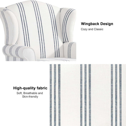 Accent Chair, High Back Upholstered Armchair with High Resilience Sponge & Wood Legs, Mid-Century Modern Comfy Single Sofa Reading Chairs for Living Room, Bedroom (Stripe Navy, Set of 1)