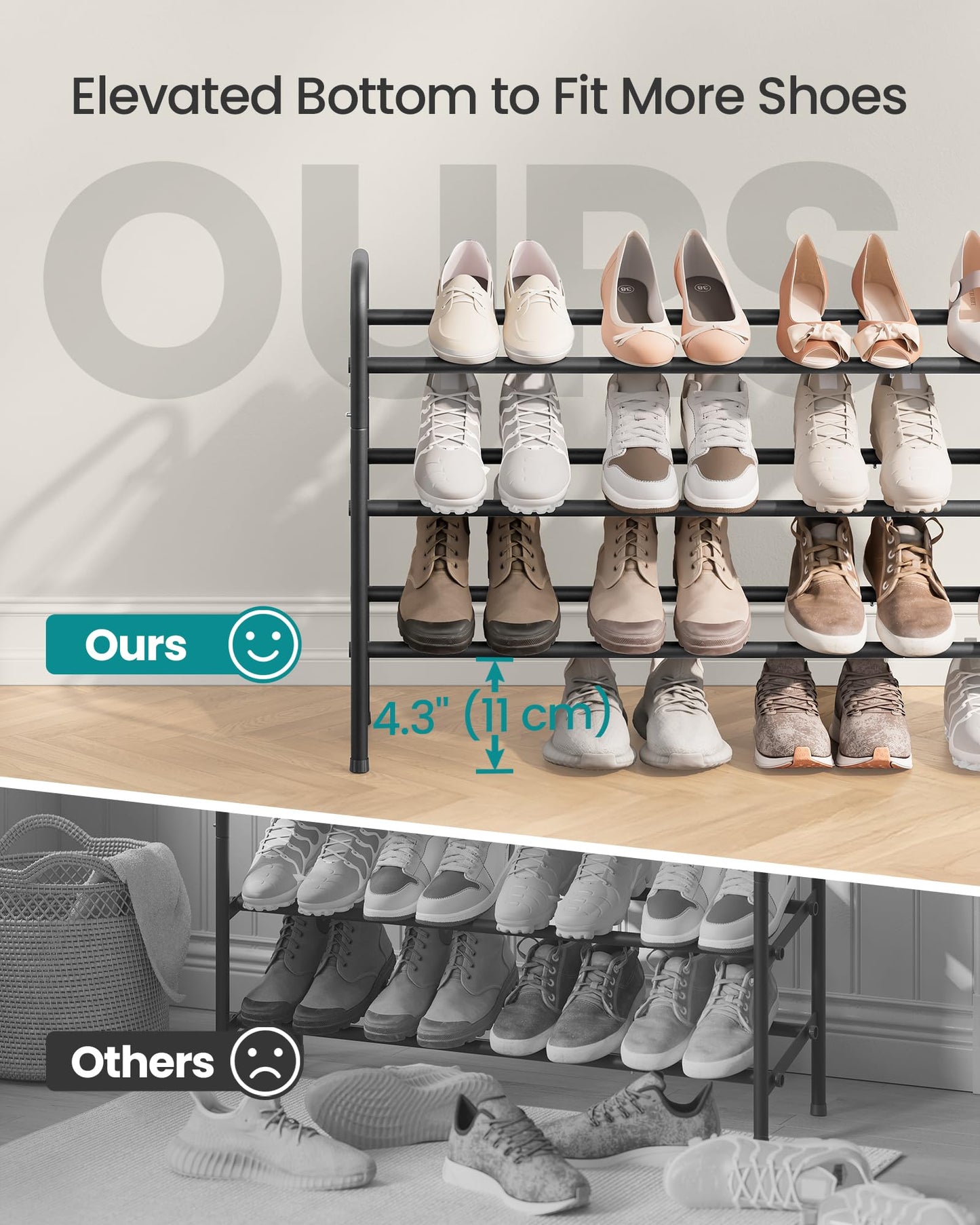 SONGMICS Expandable Shoe Rack, 3 Tier Shoe Rack Shelf, Adjustable Shoe Organizer Storage for 20