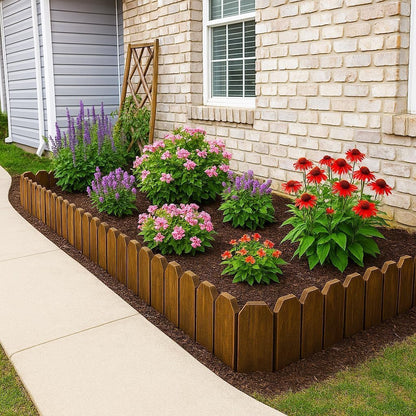 Wood Fence Border for Garden Beds – 9.8" H x 47" L Wooden Landscape Edging Panels, Rustic Decorative Outdoor Divider for Lawn, Path, and Yard Design
