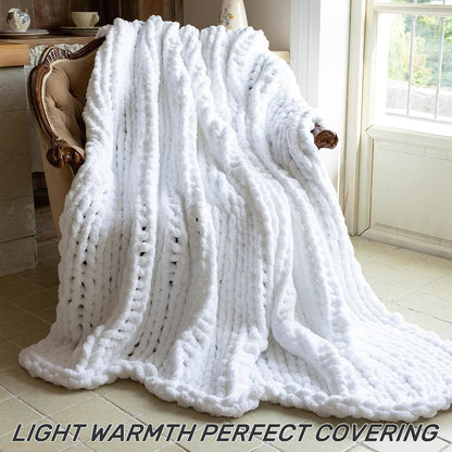 Chunky Knit Blanket - Luxury Soft Cozy 40 * 50 Throw Blanket,100% Woven Blanket Rope Knot Throw Blanket for Couch, Sofa, Home Decor, Gift - Machine Washable(White)