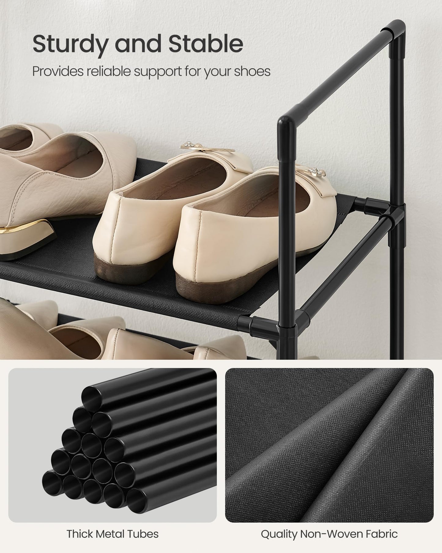 SONGMICS Shoe Rack, 10-Tier Shoe Shelf, Shoe Storage Organizer, 11 x 32.7 x 68 Inches, Metal Frame