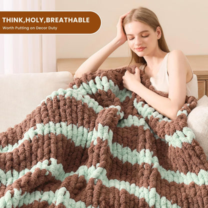 L'AGRATY Chunky Knit Blanket Throw: 50''x60'' Chenille Chunky Knitted Throw Blankets for Bed Couch - Handmade Thick Cable Knit Blanket - Large Crochet Rope Blankets for Home Decor
