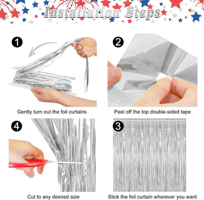 4 Pack Party Decorations, Metallic Silver Backdrop, Photo Booth Props Silver Curtains Tinsel Backdrop Foil Streamer, 21st Birthday Decorations Bachelorette Decor