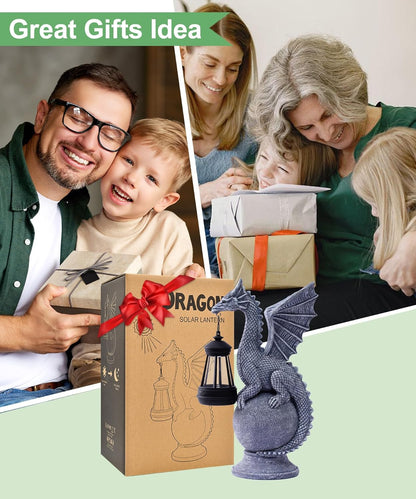 Qeeman Dragon on Ball with Solar Lantern Statues: Garden Decor Outdoor Decorations Art Figurine for Patio Balcony Yard Lawn