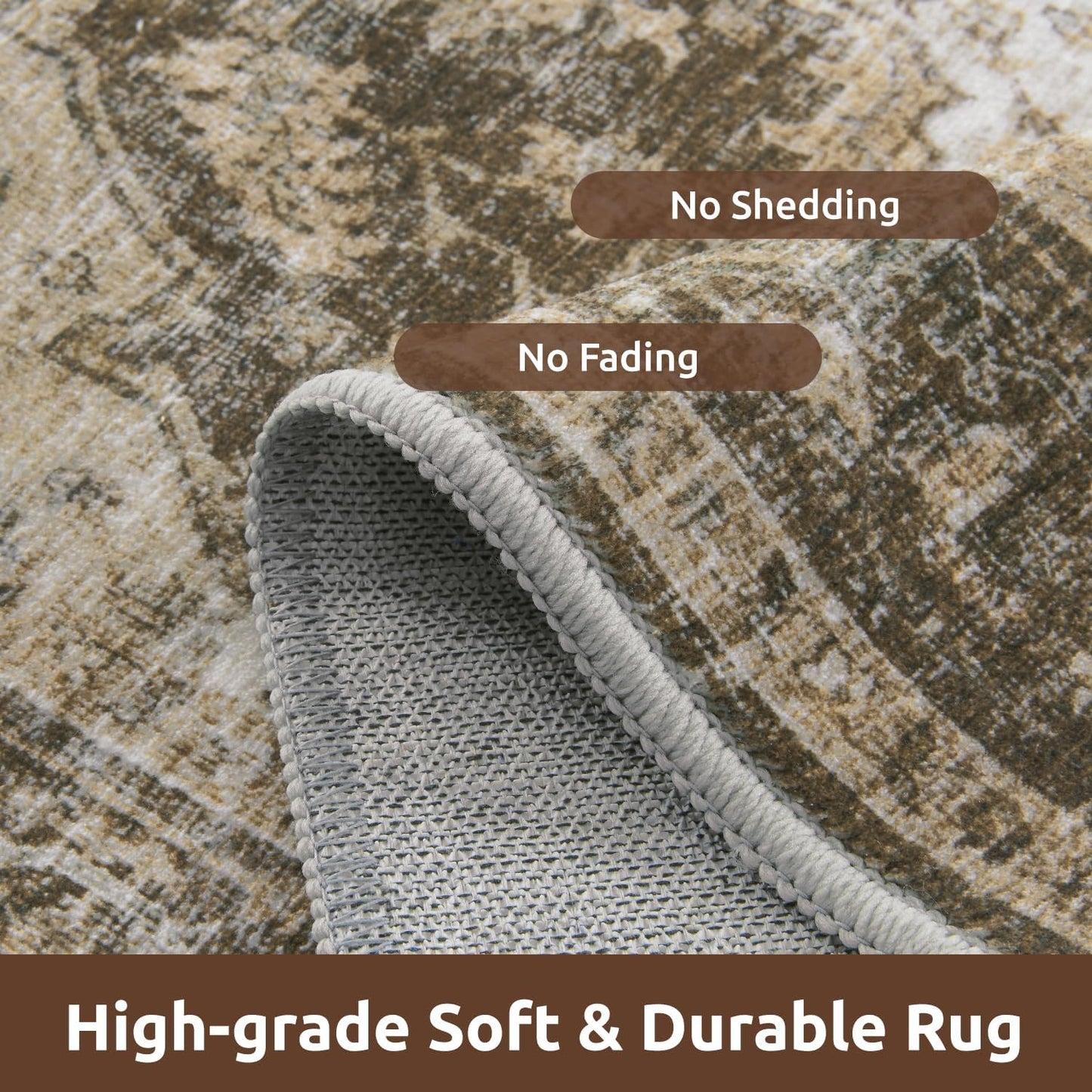 AMOAMI-2X10 Runner Rug-Washable Runners for Hallways-Soft Non Slip Bedside Rugs for Bedroom-Vintage Long Rug for Hallways Entryway Laundry Room Stair Kitchen Bathroom Brown/Coffee