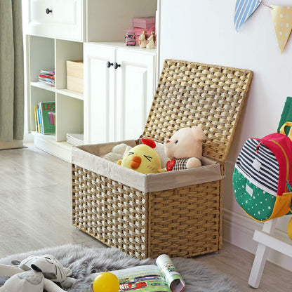 SONGMICS Storage Basket with Lid, Woven Blanket Storage Bin with Handles, Foldable, Removable