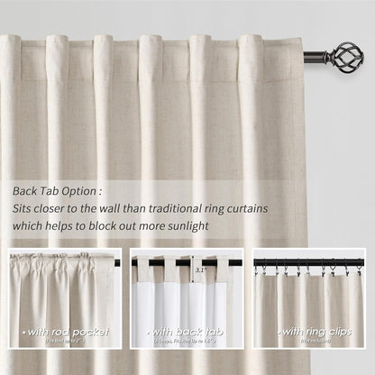 Greyish Beige Linen Black Out Curtains 80 Inch Long 2 Panels Set for Bedroom Light Blocking Curtains Greige with 100% Blackout Backing Light Taupe Thermal Insulated Room Darkening Curtain Drapes