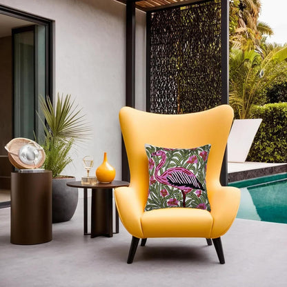 William Morris Flamingo Floral Pillow Cover - Hand Embroidered Modern Flower Pillowcase, Outdoor Cushion, Suzani Farmhouse Chair Throw, Couch Cushions - Wool, Size 18x18