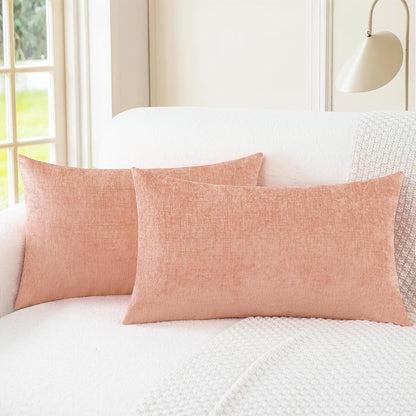 CaliTime Throw Pillow Covers Decorative 12 X 20 Inches Pack of 2 Cozy Chenille Cushion Cases for Couch Sofa Bed Living Room Home Dusty Pink