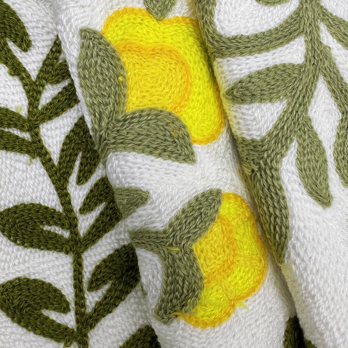 Alysheer Floral Embroidered Summer Decorative Throw Pillow Cover 18"x 18" Set of 2, Farmhouse Cottage Yellow Flower Green Leaves Patterned Cotton Cushion Case for Couch Bed Living Room Outdoor Decor