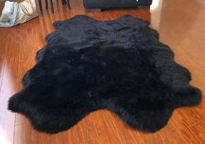 LAMBZY Faux Sheepskin Super Soft Hypoallergenic Silky Shag Rug for Living Room, Kids Room, Sofa (Quarto 4 Pelts 4'x6', Black)