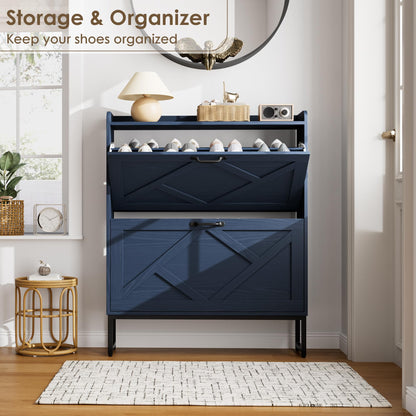 Nicetree Shoe Storage Cabinet, Shoe Cabinet with 2 Flip Drawers, Narrow Shoe Rack Cabinet