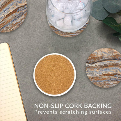 Emerson Coasters for Drinks Absorbent – Natural Stone Drink Coasters Set with Holder, Coasters for Coffee Table, Wooden Tabletop Protection Marble Style – 100% Heavy Duty Set of 6 (Terra)