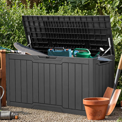 YITAHOME 100 Gallon Outdoor Storage Box, Large Water Resistant Resin Deck Box, Indoor Outdoor Lockable Storage Container for Patio, Garden, Cushions, Tools, Equipment (Dark Gray)